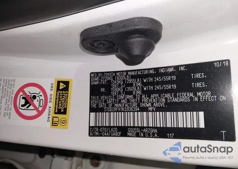 2019 Toyota Highlander Limited z USA, uszkodzony, nr VIN 5TDDZRFH1KS936394